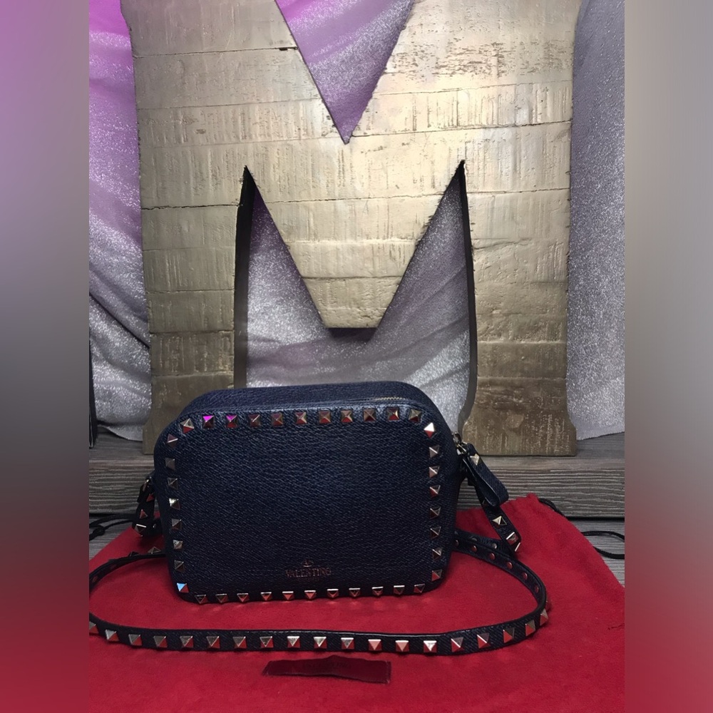 Valentino Rockstud Grainy Leather Camera Bag
